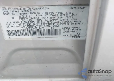 2004 Toyota Rav4 from USA, damaged, VIN JTEHD20V640014453